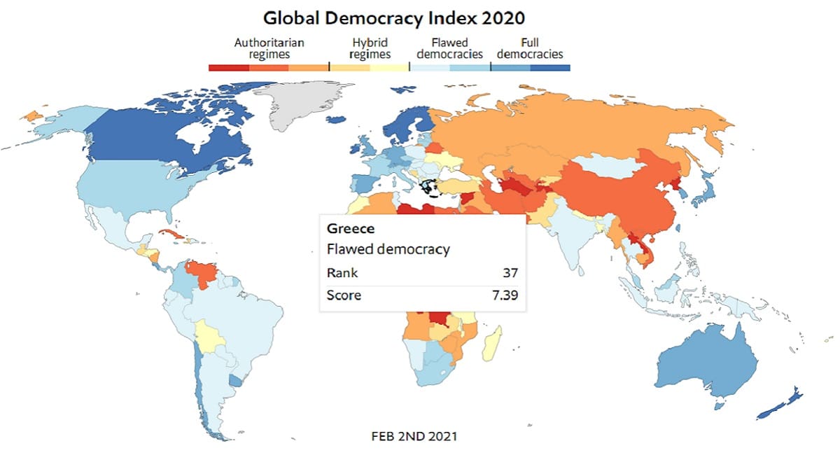 Economist: «Ελαττωματική δημοκρατία» η Ελλάδα για 2η συνεχή χρονιά