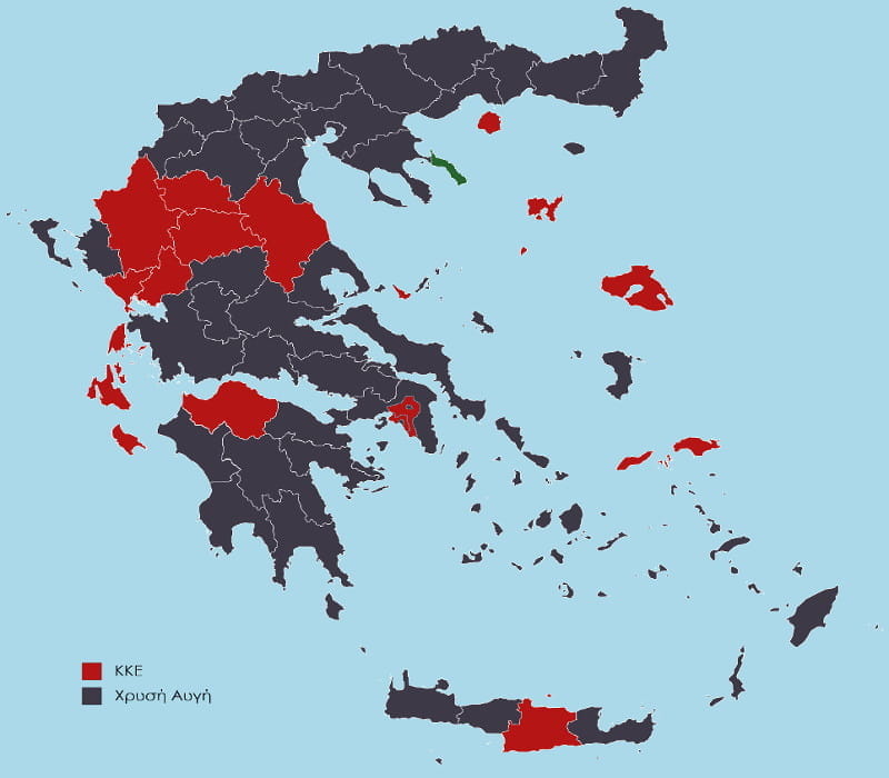 ΚΚΕ vs Χρυσή Αυγή - Ο χάρτης της εκλογικής τους επιρροής